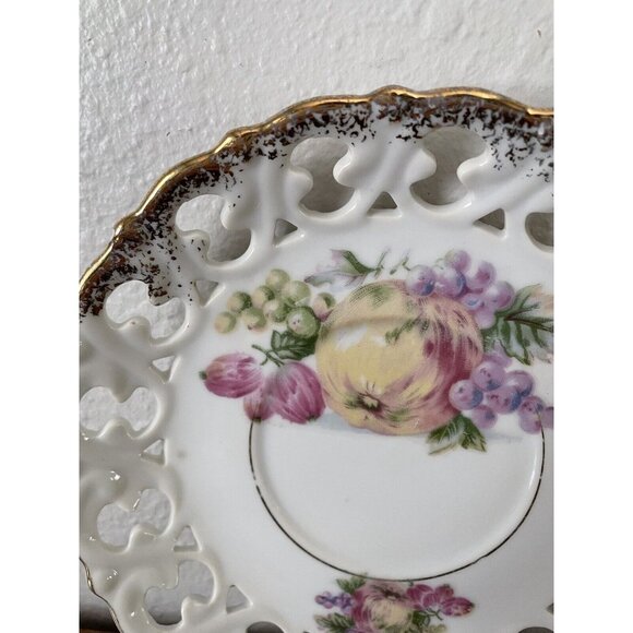 Vintage Reticulated Hand Painted Fruit Plate, 6” - Picture 2 of 9